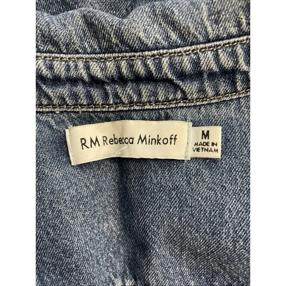 Rebecca Minkoff Jean Jacket Denim‎ Shirt Crop Raw Hem Jewels Medium